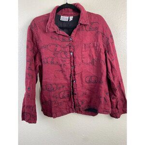 Chico's Red Button Down Shirt with Artistic Pattern